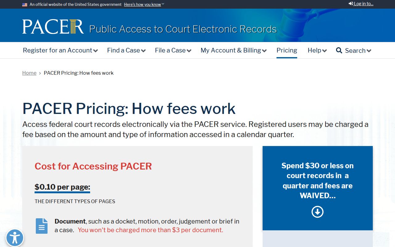 Miami County docket search PACER pricing