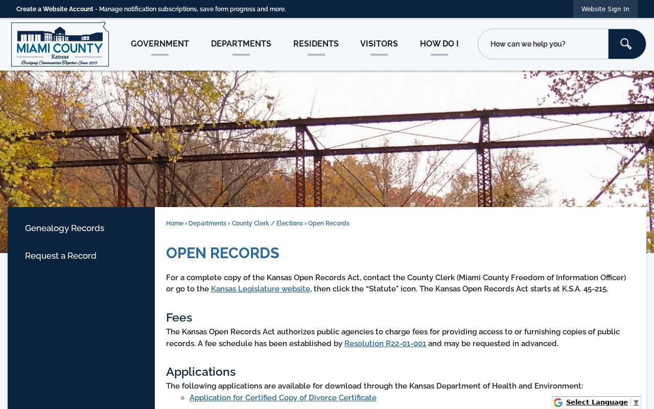 Miami County Kansas open records policy page