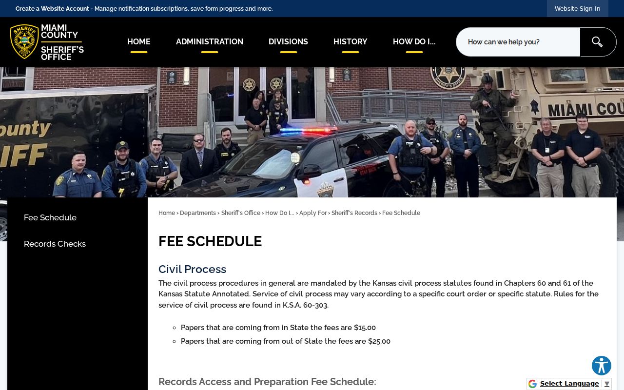 Miami County Sheriff records fee schedule