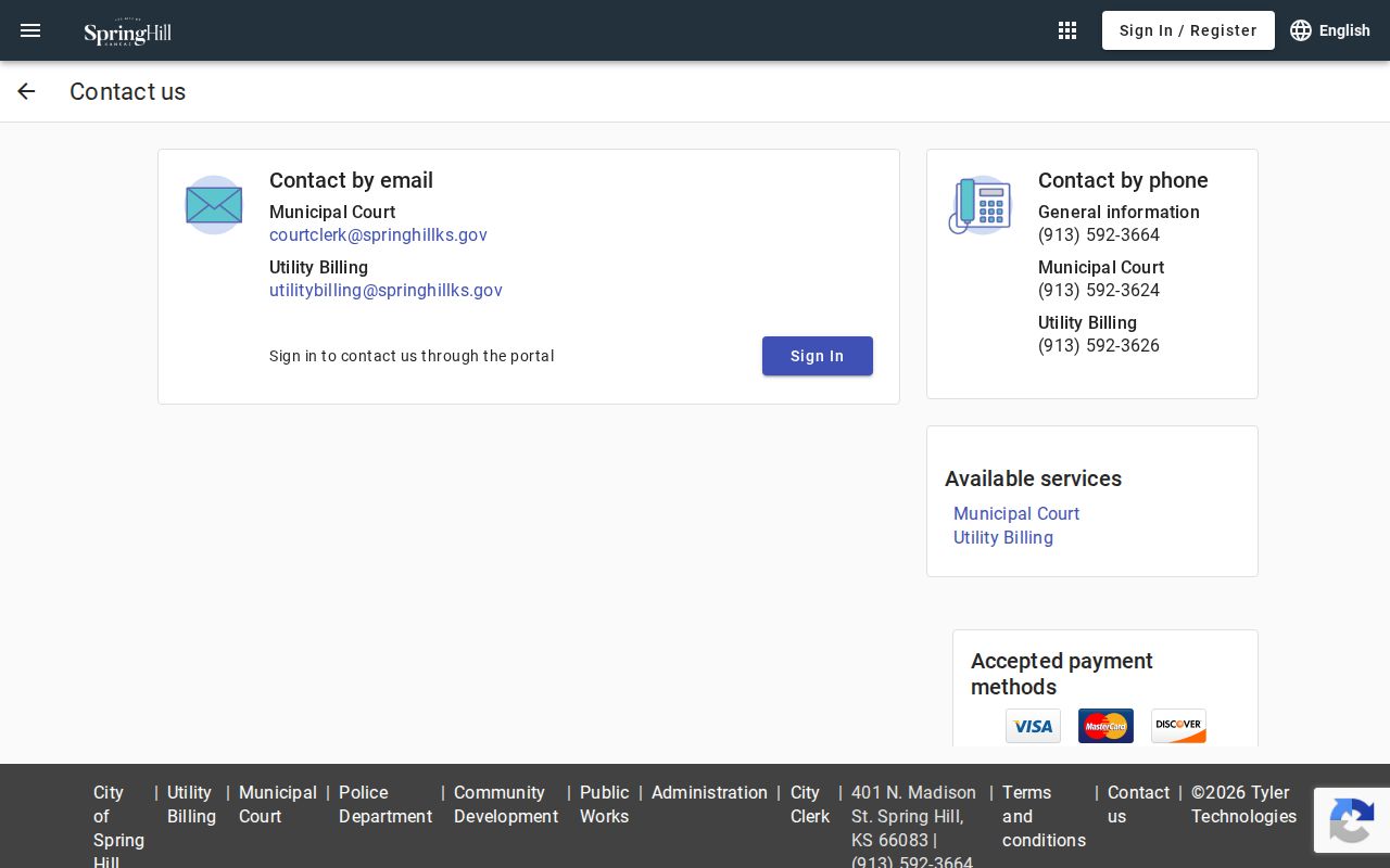 Spring Hill municipal portal court contact page